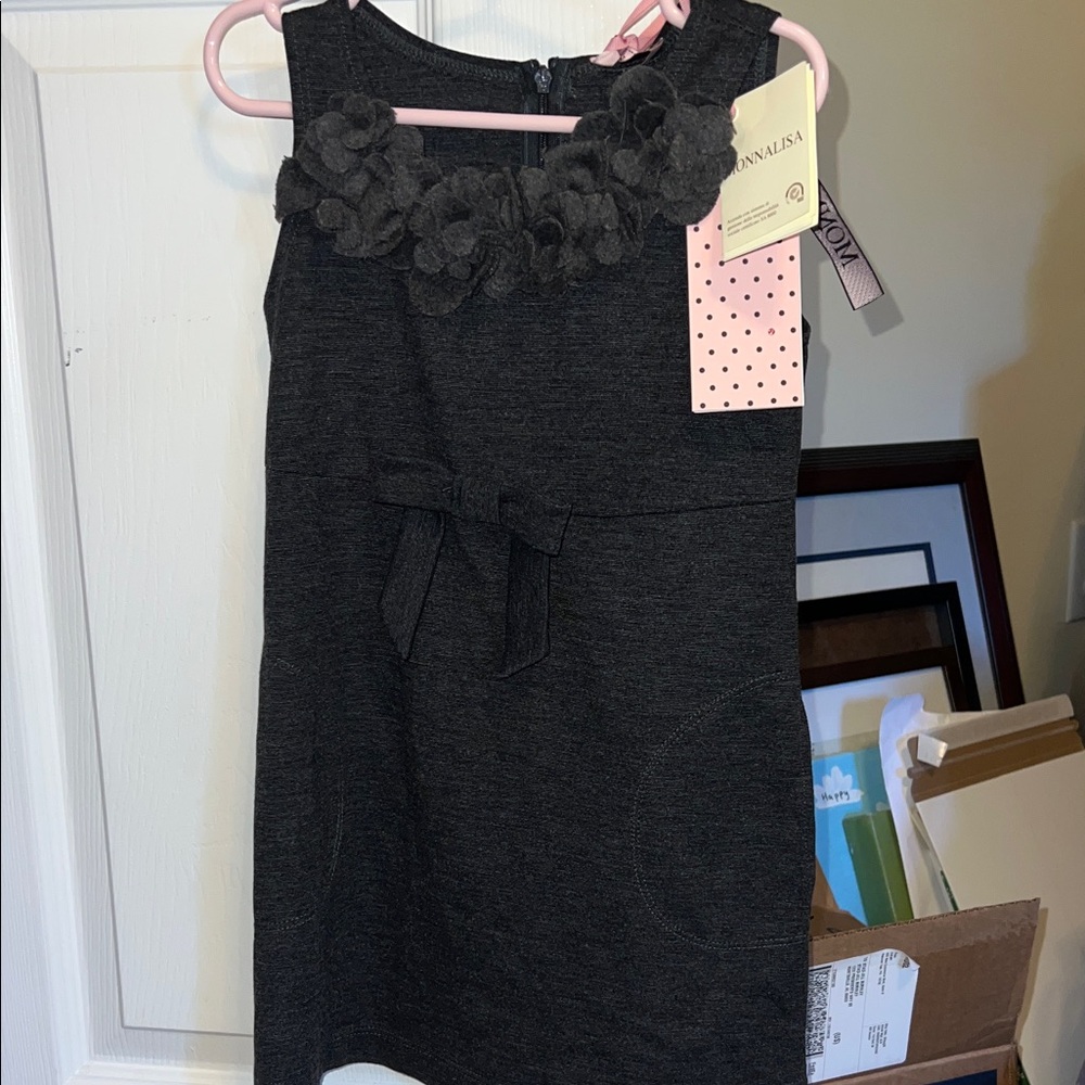 MonnaLisa Charcoal Dress with Floral Details